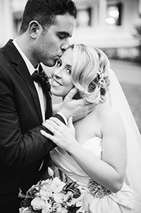 a bride and groom embracing